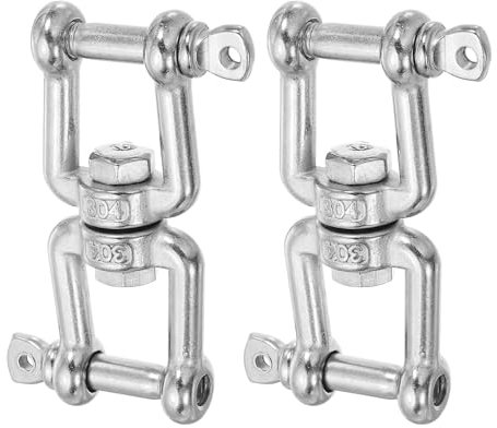 sourcing map Heavy Duty M8 Double Swivel Eye Hook, 304 Stainless Steel Ended Jaw x Jaw Chain Swivel Shackle Ring Connector Load 380 KG/837 lbs for Hanging, Pack of 2