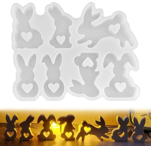 GWAWG 7 Pcs Easter Rabbit Silicone Moulds, 3D Bunny Candle Moulds for Candle Making Epoxy Resin Casting Moulds Rabbit Candle Molds for Making 3D Candles Soap Wax DIY Crafts Handmade Gifts