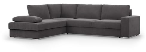 Mebligo - Ecksofa mit Schaffunktion und Betkasten 287 cm Breit VELANO, Eckcouch, L Shaped Sofa, Big Sofa, Komfort und Still, Wohnlandschaft L-Form, L Couch mit Schlaffunktion - Cord Couch Dunkelgrau