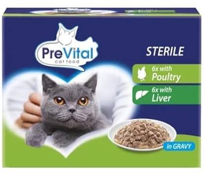 PreVital Nourriture pour chats stérilisés, 12 sachets en sauce, 6 volailles et 6 foie