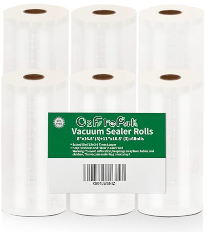 O2frepak 6 Vakuumfolienrollen 20/28cmx5m für Lebensmittel Vakuumiergerät | 20x500cm(3)+28x500cm(3) BPA-frei,LFGB,Kochfest und Sous Vide Gefrierbeutel,Profi Vakuumierbeutel Lebensmittel