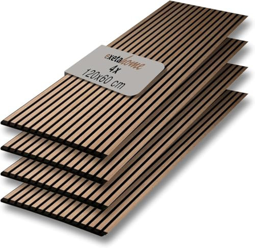 4er Set Akustikpaneele Holz 120x60 cm – extra dick 2,1 cm I Holzpaneele mit Echtholz-Furnier für akustische Schallabsorption & optimale Raumakustik I Wandpaneele Holz in Eiche Royal