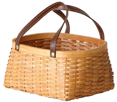 Hand-Woven Picnic Basket Bamboo Woven Ginger and Garlic Storage Basket for Fruit Snack Bread Vegetable