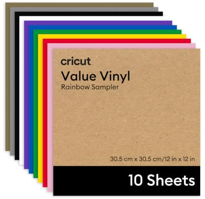 Cricut Vinilo Adhesivo Permanente - Pack de 10 Hojas - 30.5 cm x 30.5 cm (12 x 12) - Hojas de Vinilo para Cricut - Para Manualidades, Decoración y Proyectos DIY