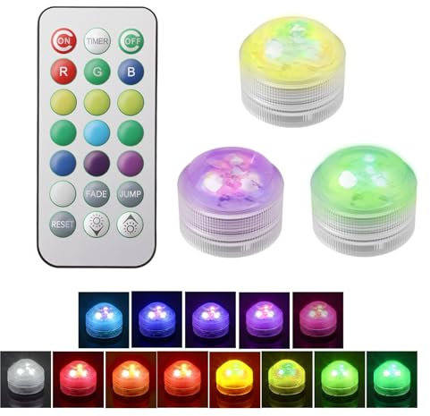 3Pcs Mini Submersible LED Lights with Remote Control Small Pool Lights for Halloween Party Events Christmas Waterproof RGB Tea Lamp Flameless with 16 Colors for Wedding Aquarium Tub Vase Decoration