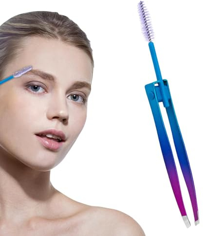 Augenbrauenpinzette für Frauen, 2-in-1 Edelstahl-Pinzettenclip für Augenbrauen mit Pinsel, Haarzupfwerkzeug, Falsche Wimpernapplikator, Make-up-Pflege für Reisen im Freien
