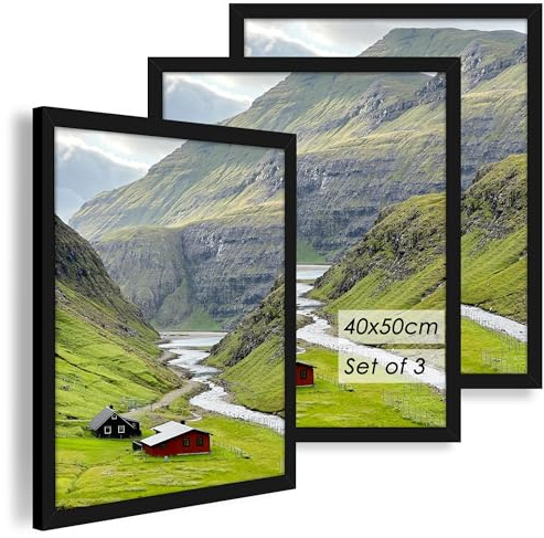 QPQIYIY Cadre photo 40 x 50 cm, cadre 40x50 noir set de 3 en bois d'ingénierie et acrylique, pour photos, puzzles et affiches