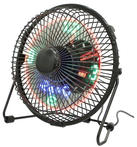 TOBBOMEY Ventilador USB Portátil de Escritorio con LED y Reloj Rotación Motor sin Escobillas Silencioso Estructura Metálica Duradera para Oficina Hogar y Viaje