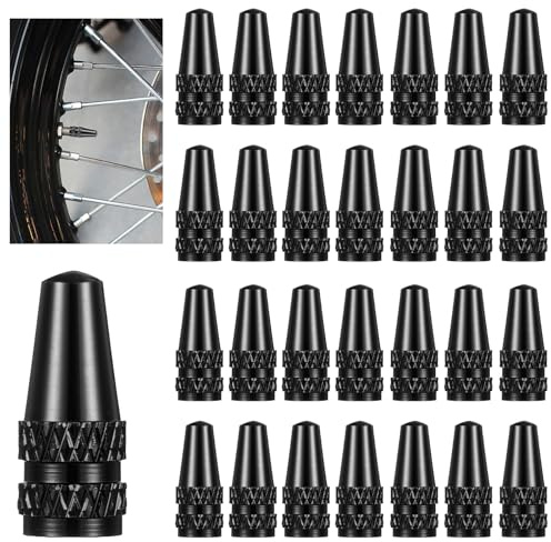 SHENLIU 30 Stück Fahrradventilkappen aus Aluminium, Schwarze Fahrrad Ventilkappen, Reifen Ventilkappen Staubschutzkappen Luftventilkappe Fahrradreifen für Rennrad Mountainbike Ventildeckel