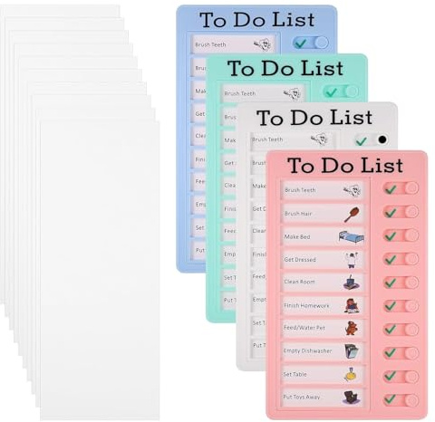 Lot de 4 tableaux de liste de choses à faire, tableau mémo amovible, tableau de liste de contrôle avec 10 feuilles vierges, réutilisables pour la maison, le bureau, les voyages, unisexe