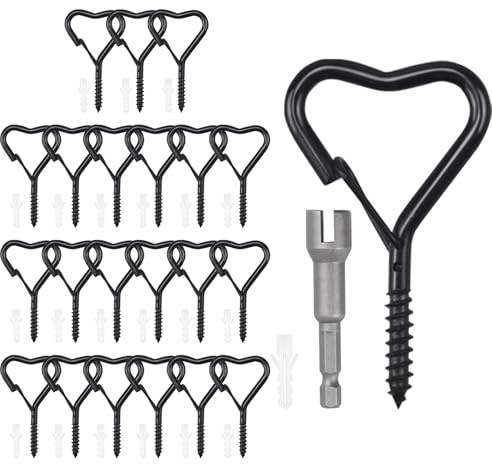 Viweolm Screw in Hooks, Heart Plant Hooks Outdoor String Lights, 22 Pack | Black,Heart Design,Safety Lock,40lbs, for String Lights, Plants, Bird Feeders, Lanterns, Indoor Outdoor Decor