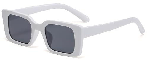 Hviomru Trendy Rechteck-Sonnenbrille für Herren & Damen Quadratische Sonnenbrille mit dickem Rahmen weiß/Schwarz