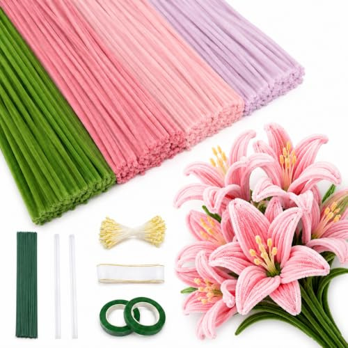 Kryndle Pipe Cleaners, 400 Pieces for Craft Flowers & Tulip Bouquets | Perfect teacher gift for holidays, ideal for parent-child DIY activities, handmade craft projects & home decoration making
