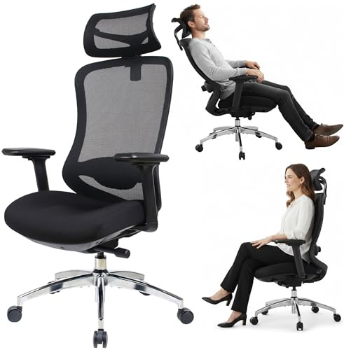 TITANO E5 | Ergonomisk kontorsstol med lutningsfunktion, 4D-armstöd, ländryggsstöd och nackstöd – snurrstol för hemmakontor och kontor | 150 kg | ergonomisk skrivbordsstol
