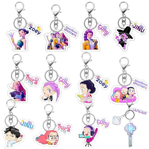TCRZHHRX Llaveros de Anime - Juego de 12 Llaveros de Acrílico de Demon Hunters - Colección de Personajes para Fans - Idea de Regalo Perfecta para Amantes del K-Pop y Series