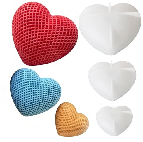 3 Stück Silikonform Herz Set, 3D Herzform Silikonform, Gießform für DIY Kerzen, Seife, Gips, Epoxidharz, Dekoration Herz Kerzengießformen, Formen zum Gießen für Harz, Herzform zum Valentinstag