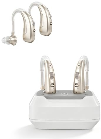 【Actualización 2026】Amplificador de sonido con filtrado de ruido, ultraligero (6 g), carga rápida, volumen ajustable, 4 modos adaptativos, base de carga USB y 4 almohadillas auriculares, oro