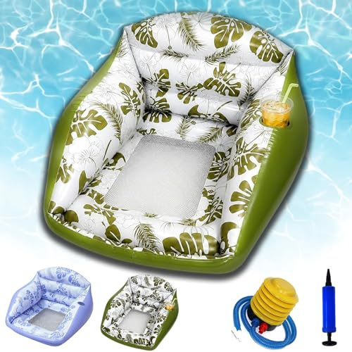 3-in-1 Inflatable Pool Lounge Chair for Adults, U-Shaped Water Sofa Float with Cup Holder & Cooling Mesh Seat, Heavy Duty Floating Hammock for Lake Beach River Party Summer Vacation