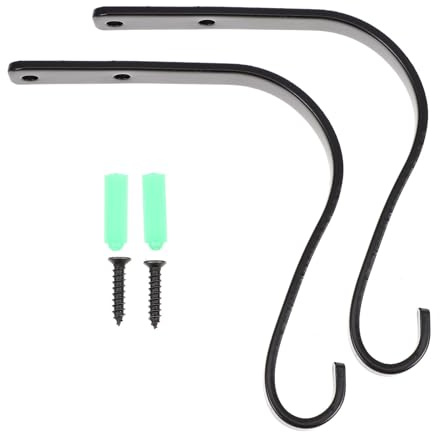 PHENOFICE 2pcs Flower Pot Hook, Hanging Basket Hook, Iron Wall Hanging Bracket for Flower Pots and Planters, Black, Heavy Duty, Indoor Balcony Use