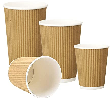 500 x Kraft 8 Ounce Ripple 3 Ply Disposable Insulated Paper Cups For Tea Coffee Cappuccino Hot Drinks