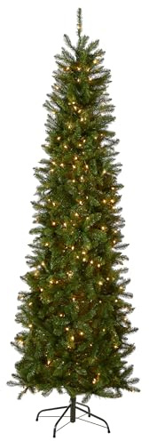 National Tree Company 9 ft Pre-Lit Kingswood Fir Slim Artificial Christmas Tree, 500 Clear Lights, 1,443 Tips, Includes Stand, Green