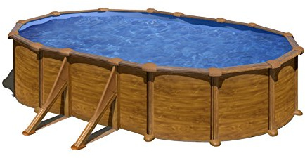 Piscina de Acero Elevada,Ovalada con Aspecto Madera. Piscinas Desmontables para Jardín. 610 x 375 x 132 cm - Piscina Gre KITPROV618WO Mauritius.