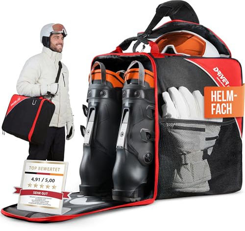 Driver13 ® Bolsa para Botas de esquí Bolsa para Botas de esquí con Compartimento para Casco para Botas Blandas duras inliner y Bolsa para Botas Negro-Rojo