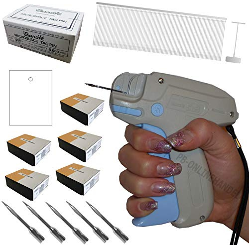 PB-Onlinehandel Etikettierpistole Banok 503S Standard [Set 9] + 5.000 BANOK-Heftfäden USP + 5.000 Kartonetiketten 35x45mm EINZELN GESCHNITTEN + 5 Ersatznadeln Etikettiergerät Tag Gun