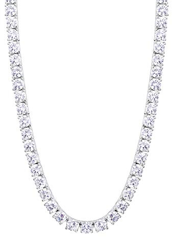 KRKC&CO Tennis Kette 4mm, 14K Weißgold beschichtet Tennis Chain Herren Damen, Nickel-frei Iced Out Ketten mit 5A Zirkonia Steine, Geburtstag Geschenke für Männer Frauen, Größe 45,7cm