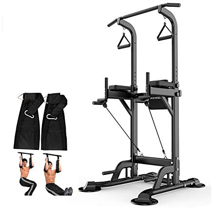 Klimmzugstangen Hua Multifunktionale Power Tower, Klimmzugstange, Push-ups, 5 höhenverstellbar Innen das Krafttraining, Schwarz, Weiß (Color : Black)