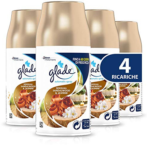 Glade Automatic Refill Spray, Sensual Sandalwood & Jasmine Fragrance, 1 Pack of 4 x 269 ml