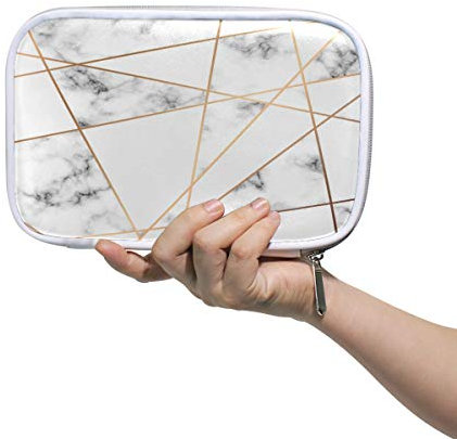 RXYY Federmäppchen Marmor Schwarz Weiß Gold Linien, Halter Mäppchen Reißverschluss Schreibwaren Reise Beutel Bürste Kosmetik Stifttasche für Schule Mädchen Jungs