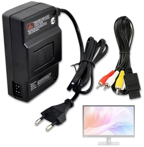N64 Netztransformator, 100‑240V Netzteil AV Composite Kabel Videokabel und Ersatz Netzteil N64-Leistungstransformators mit AV-Videokabel für SFC1/N64/NGC1/WII1