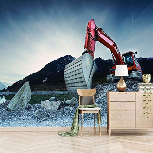 Foto Tapete Roter Bagger 300x210cm Vlies Tapeten Moderne Wanddeko Wandtapete xxl Design Wand Dekoration Wohnzimmer Schlafzimmer Büro Flur Landschaft