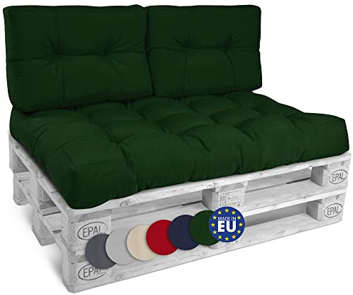 Beautissu Set Palettenkissen Outdoor Auflagen für Paletten Europaletten | Sitzkissen 120x80cm & 2x Rückenkissen 60x40cm Grün Lounge Palettenmöbel Palettenpolster Palettensofa Kissen Style