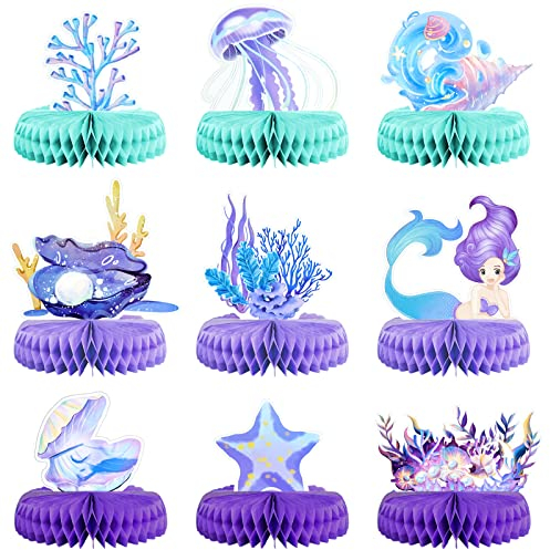 inheming 9 Stück Honeycomb Tischdekoration Meerjungfrau Party Waben Tischdeko Bienenwaben Deko Mittelstücke für Kinder Geburtstag Baby Shower Party