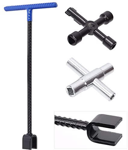 Keadic 2Pcs 16 Water Meter Key Kit Includes 4 Way Triangle Square Utilities Key and Steel T-Handle Sillcock Water Key for Faucet Spigots Cabinet Valve and Electrical Cupboard