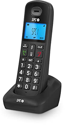 SPC Gossip 2 – Trådlös fast telefon med upplyst display, stora knappar och siffror, handsfree, nummer-ID, telefonbok, ECO-läge, gappkompatibilitet, svart