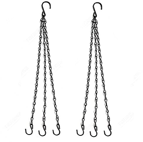 2 schwarze Metall-Hängeketten, 40,6 cm, hängende Blumentopf-Ketten, Blumentopf-Aufhänger, Ersatzkette, 3-Punkt-Gartenpflanzenaufhänger für Laternen, Vogelfutterspender, Pflanzgefäße, Laternen und