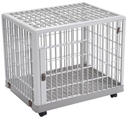 Lanco - Gabbia Premium per cani e gatti. Plastica: resistente e lavabile senza corrosione. Con porta, coperchio superiore e ruote per un facile spostamento. Misure: 97 x 66 x 74 cm. Colore bianco