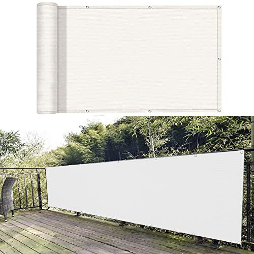 Balkon sichtschutz 50 x 800 cm Windschutz Staubschutz Balkonschutz Balkonabdeckung mit Ösen und Kabelbinder für Balkon Garten im Freien, Weiß
