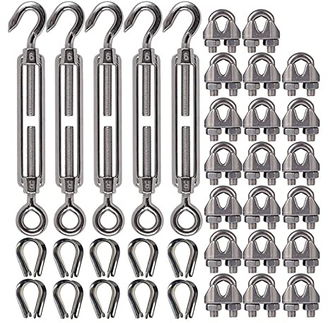 ELSAIL 304 Stainless Steel Turnbuckle M6 Wire Rope Tension Tensioner Strainer And M3 Wire Rope Clips, 1/8 Inch Cable Railing Kit For Wo Hardware Accessories