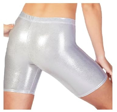 Prime mode damer och barn glänsande metalliska cykelshorts (barn och vuxna storlekar), SILVER, S/M