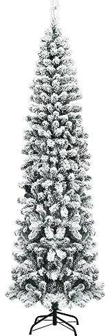 KOMFOTTEU Árbol de Navidad Artificial de 227 cm, Árbol Nevado Plegable, Decoración Navideña de 641 Puntas, Árbol de Navidad con Nieve, Soporte Metálico, para Hogar, Oficina, Tiendas