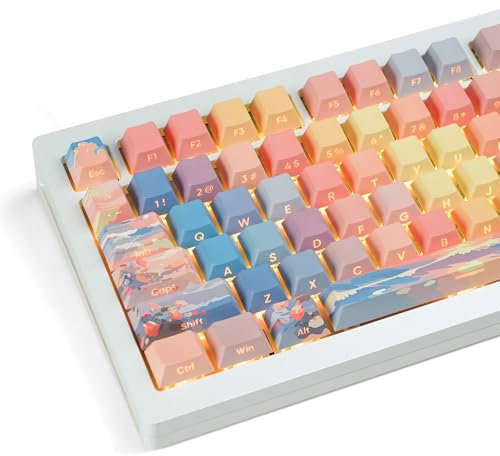 dagaladoo PBT keycaps 60 75 Percent,Shine Through Custom Key Cap,Double Shot Keyboard caps,130key Cherry Profile dye-sub Key caps for Machine Keyboard(Blue/Orange/Pink,only keycaps)
