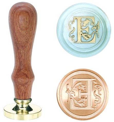 Poemluve Wax Seal Stamp Alphabe Letters E 25mm Initials Vintage Sealing Wax Stamps Brass Head with Removable Wood Handle for Scrapbooking, Wedding Invitation, Gift Wrap, Envelope (Letter E)