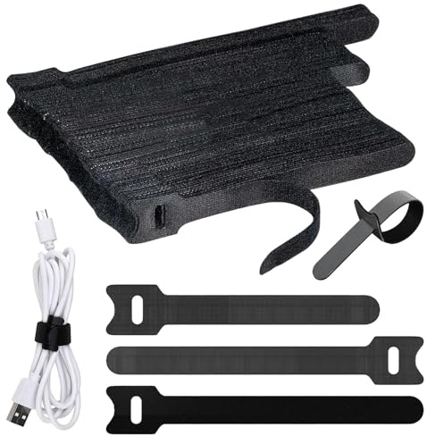 BYYT 100 Stück Kabelbinder Wiederverschließbar, Klett Schwarz, Klett Kabelbinder in 3 verschiedenen Längen-200mm/150m/145mm, für Haus, Büro, Garten und Kabelmanagement
