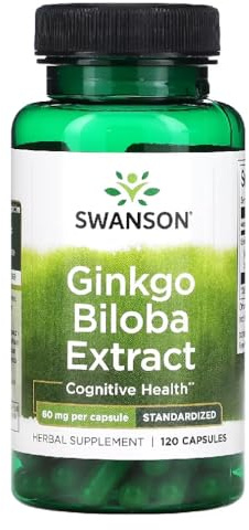 Swanson - Ginkgo Biloba Kapseln | Gehirn und Gedächtnis Unterstützung | Natürliches Nahrungsergänzungsmittel - 120 Kapseln