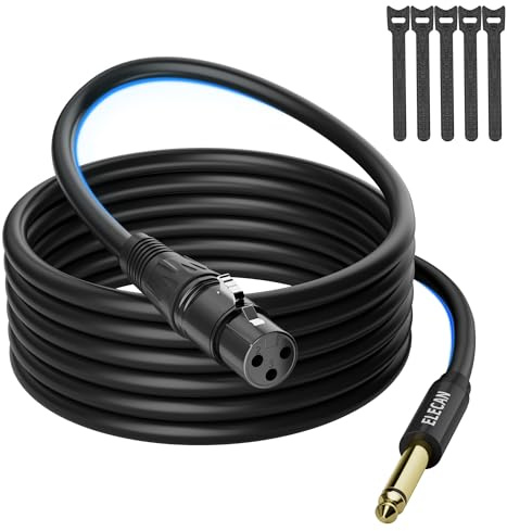 Elecan 15 Ft XLR Female to 1/4 inch 6.35mm TS Mono Jack Microphone Cable, Unbalanced Interconnect Mic Audio Cord, Durable&Flexible&Firm Connection for Dynamic Mic Console Guitar Mixer AMP+5 Ties