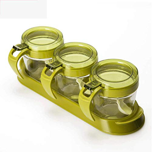 CYYHGD Transparente Gewürzbox, 3-teiliger transparenter Gewürzbehälter für Gewürze, Salz, Zucker, Menage, Gewürzgläser mit Löffeln